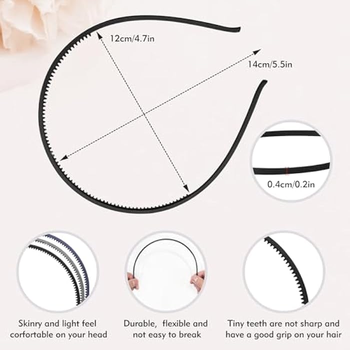 Tedux Thin Headbands, 7 Colors 4mm Skinny Headbands, No Slip Comfortable Plastic Headband with Teeth - Image 4